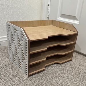 Wooden Desk Organizer with White Accents